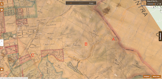 Here is a screen shot with the site of the western end of the tunnel Marked "A," the modern Tunnel Road marked "B," and Chabot Road marked "C." You can just see the modern map under the georeferenced ovverlay. If you go to the URL, you can slide the opacity slider and zoom in and out.