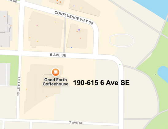 Google Earth map showing Good Earth Coffeehouse location in East Village at 190-615 6 Ave SE