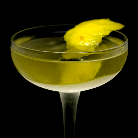 The cocktail itself in a chilled coupe and garnish with a lemon twist