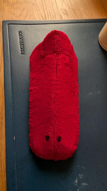 First assembled part of the plushie, seen from the front.