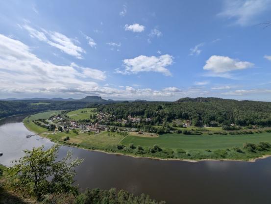 Kurort Rathen in the Sächsische Schweiz on the other side of the river Elbe. The photo is taken from the famous Bastei.