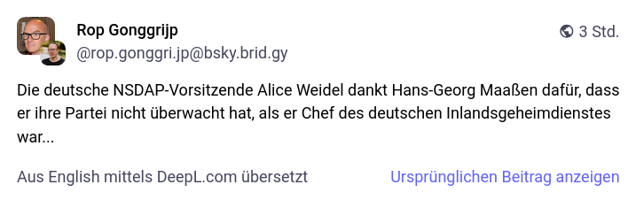 Die deutsche NSDAP-Vorsitzende Alice Weidel dankt Hans-Georg Maaßen dafür, dass er ihre Partei nicht überwacht hat, als er Chef des deutschen Inlandsgeheimdienstes war...