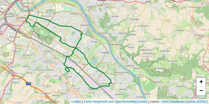 Karte der Route der CM in Richtung Südosten.