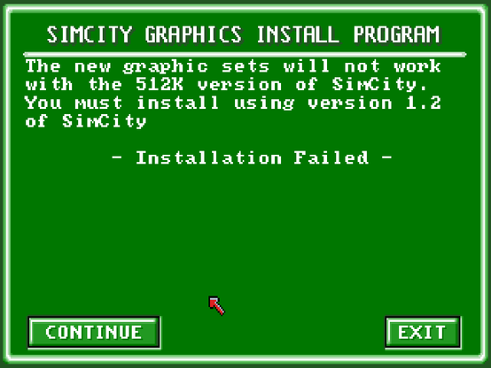 The "new" graphic sets will NOT work with the 512K version of SimCity.