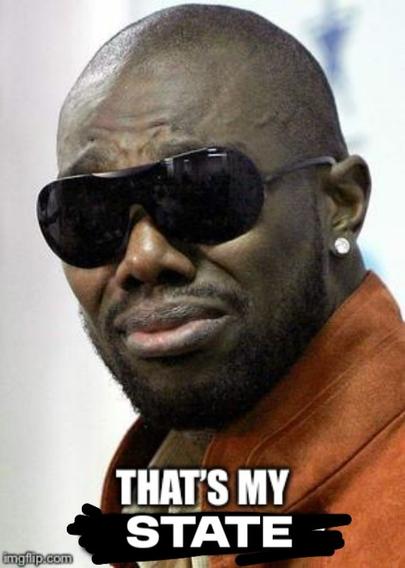 Terrell Owens crying "that's my quarterback" meme but the wording updated to "that's my state"