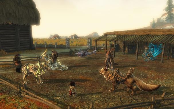 A corral in a GW2 homestead featuring the mounts that are mentioned in the post. You're just gonna have to read the post.