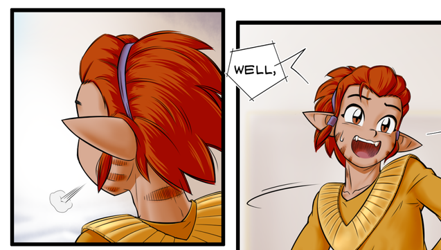 Teaser for the newest page of my webcomic Katran.
Nirrod gathers all his courage to confront the guard behind him.