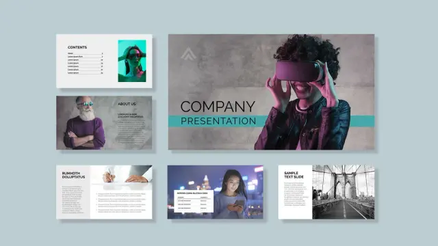 A Fully Customizable Company Presentation Template with Infographics for Adobe InDesign.