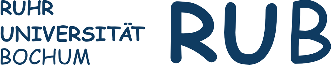 Logo der Ruhr Uni Bochum. Die Schriftart wurde durch Comic Sans ersetzt.
Das Logo besteht aus dem Text Ruhr Universität Bochum auf der Linken Seite, wobei jedes Wort in einer eigenen Zeile ist. Rechts ist das Kürzel der Uni RUB in voller höhe