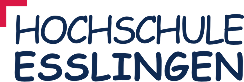 Logo der Hochschule Esslingen. Die Schriftart wurde durch Comic Sans ersetzt.
Das Logo besteht aus dem Schritftzug "Hochschule Esslingen" in blauer Farbe, wobei Esslingen dick gedruckt ist. Links über dem Logo ist ein roter Winkel der nach oben links zeigt.
