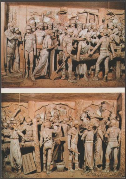 Printed colour postcard showing a view of the terracotta panels, designed by George Tinworth, in the North Aisle of Truro Cathedral in Cornwall.

Published by Judges Postcards Ltd, Hastings, No C7140X, c.1980s.

Postally unused.

Excellent condition, with minimal corner bumps.