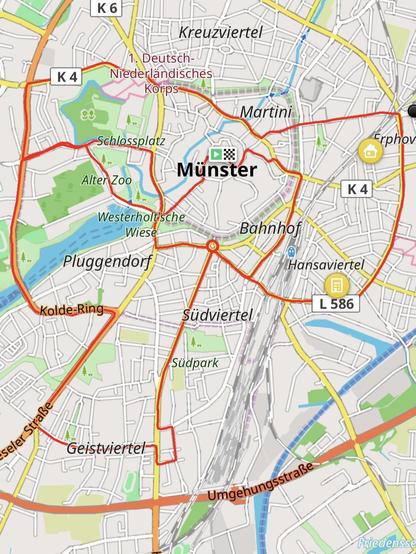 Strecke der Critical-Mass in Münster, Screenshot von OsmAnd~.