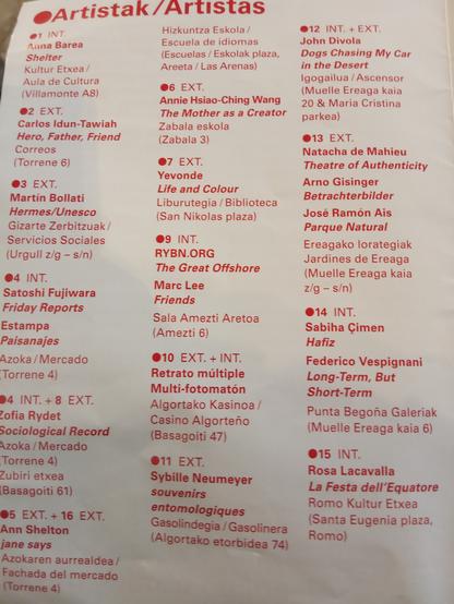 Getxophoto online program, photo of the 2025 festival program booklet artist list.