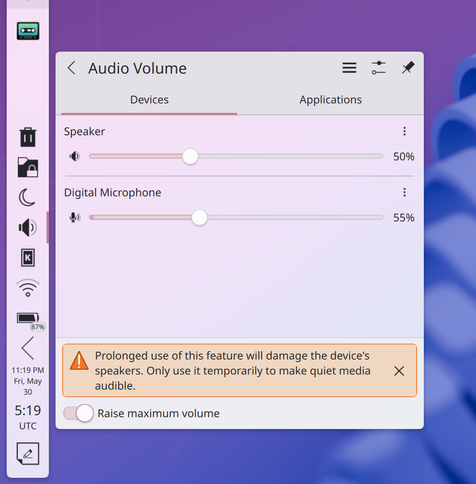A warning alerting users to the fact that rising the volume limits will end up damaging your speakers... and your eardrums.