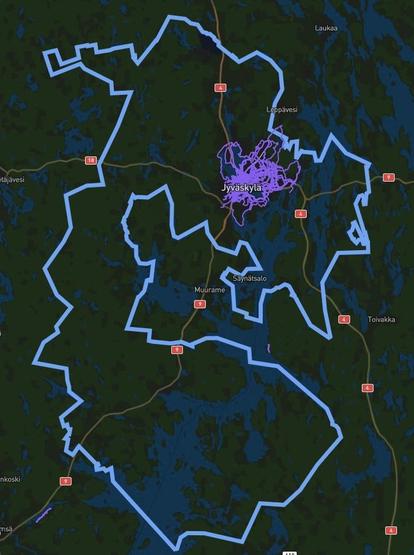 Jyväskylä city lines on a map
