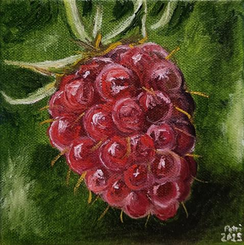 An oil painting of a raspberry.