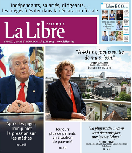 La une du journal papier "La Libre", un tiers est consacré à Trump, le reste à Petra De Sutter"