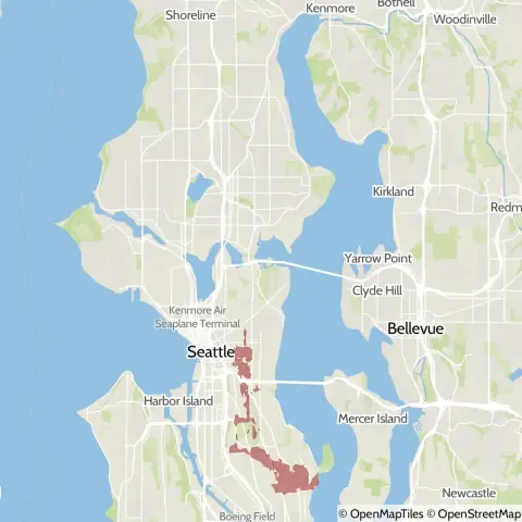 A map showing the location of the outage, centered around Renton Avenue South in the Mount Baker area.