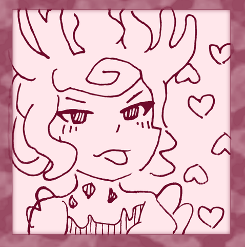 An ink drawing of a Flame Coral sticking her tongue out at the viewer.