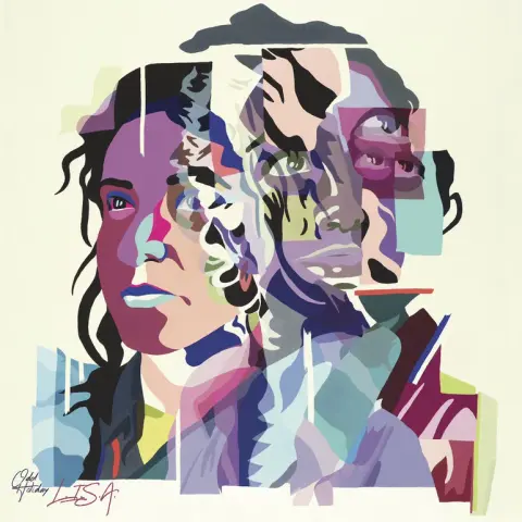 A colorful abstract portrait of a woman with multiple overlapping facial features and angles in a cubist style. The composition uses bold, vivid blocks of color like purple, pink, teal, and blue. In the lower-left corner, the text "Odd Holiday LISA" is handwritten, indicating the album title and artist. The background is off-white, making the layered artwork stand out prominently.