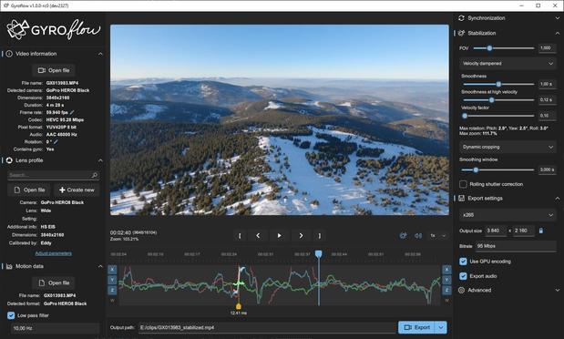 A screenshot of Gyroflow.