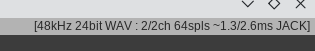 screen capture from Reaper showing very low latency (2.6ms round trip) at 48kHz 24bit and 64 samples.