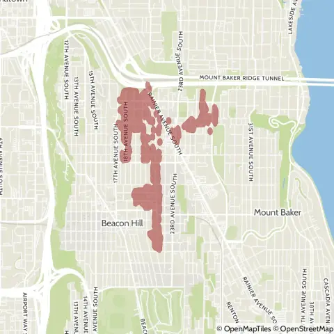 A map showing the location of the outage, centered around South Hill Street in the Beacon Hill area.