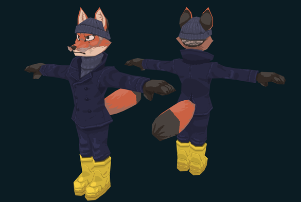 Front and back of Captain's character model, in a T-pose.