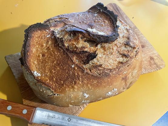 A fresh loaf of sourdough bread.