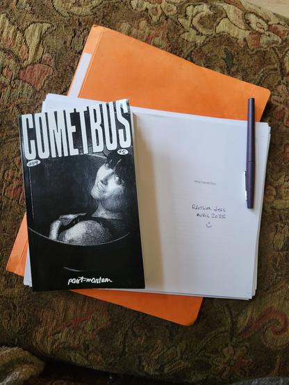 Couverture du livre postmortem version anglaise et d'un manuscrit où il est inscrit Révision Jess Avril 2025