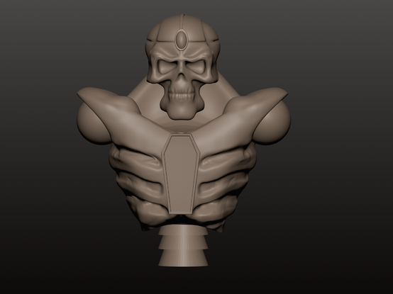 A 3d model of an armored  torso and a skull head