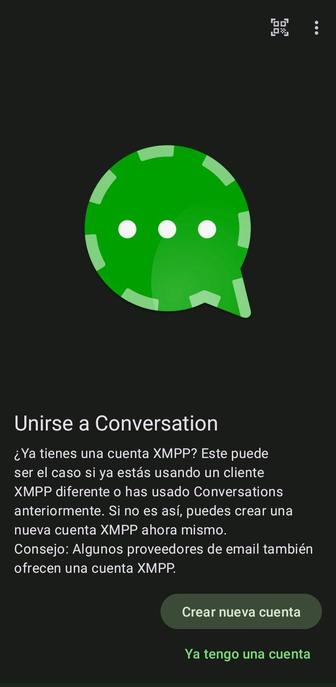 App Conversations: me pregunta si ya tengo una cuenta o no.