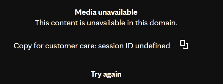 Media unavailable This content is unavailable in this domain. Copy for customer care: session ID undefined