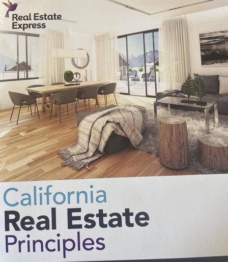 The image includes text at the bottom that reads "California Real Estate Principles" in blue and purple, with "Real Estate Express" in the top left corner.