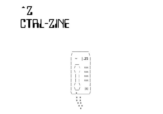 The Ctrl-ZINE (^Z) logo in a retro digital kind of font, and a payphone made with ASCII characters below it
