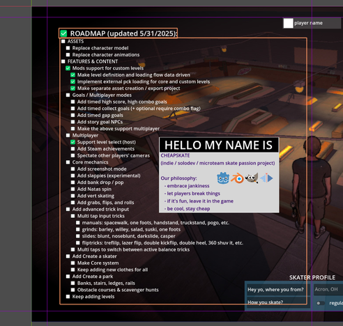 The roadmap on our game’s main menu lists features that are intended to be worked on and added to the game soon