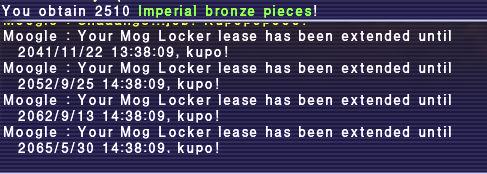 Mog locker lease repeatedly being extended with 2510 imperial bronze pieces, until 30th of May 2065, at 38 minutes and nine seconds past two.