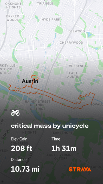 a strava map showing a 10 mile route around downtown Austin