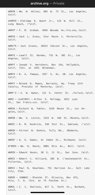 A record of W6MYY from the Spring 1939 Radio Amateur Callbook: Roland H. Mapes, Barracks, Hq. Troop 11th Cavalry, Presidio of Monterey, Calif.