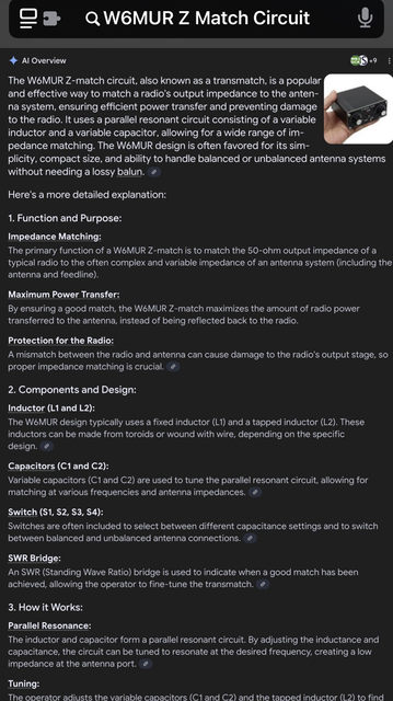 An AI return on a search for W6MUR and the Z-Match Circuit