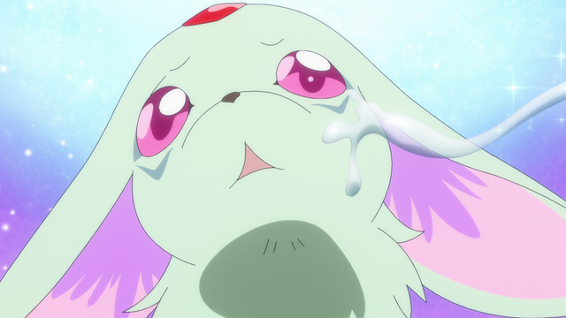 A distressed carbuncle with mucus on the side of its face