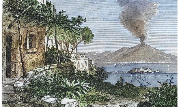 Ilustración de grabado antiguo del Monte Vesubio (Getty Images)