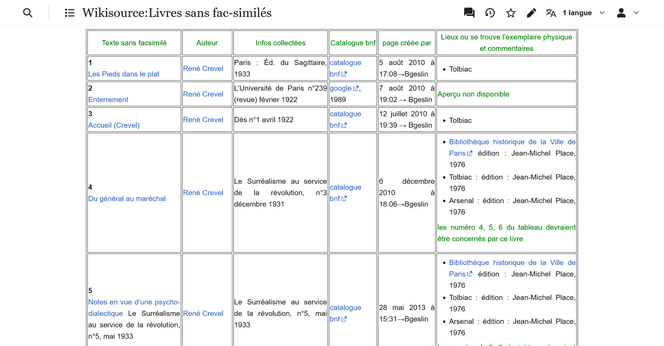 extrait de la liste des livres sans fac-similé