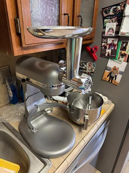 KitchenAid mixer with meat grinding attachment
