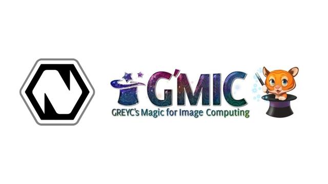 The Natron logo and the G'MIC logo on a white background.