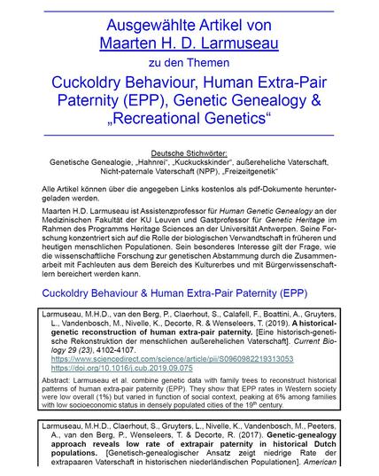 Ausgewählte Artikel von Maarten H. D. Larmuseau, 1. Seite der Literaturübersicht