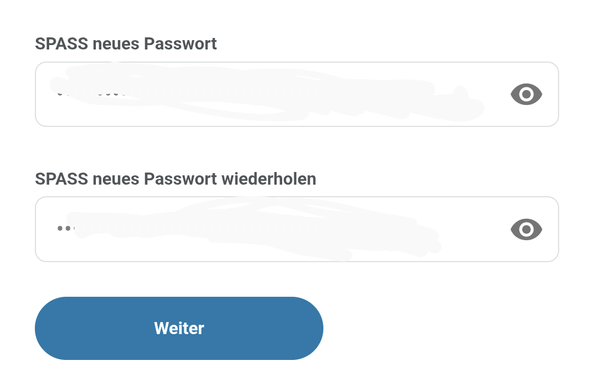 SPASS Passwort Eingabefeld und Wiederholfeld