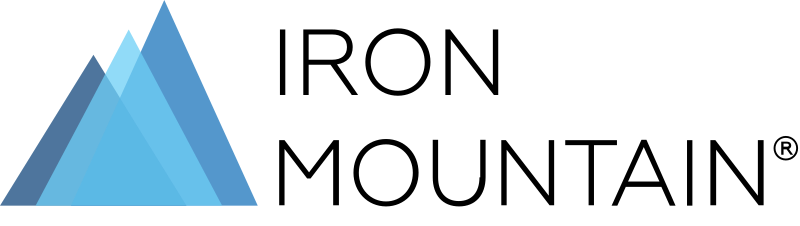 A logo featuring three overlapping blue triangles next to the text Iron Mountain