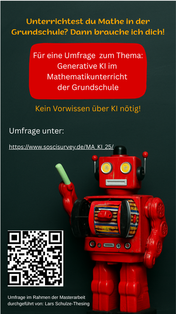 Unterrichtest du Mathe in der Schule?Umfrage zum Thema Generative KI im Mathematikunterricht der Grundschule. Kein Vorwissen über KI nötig.