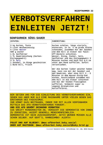 Rezept für Senfgurken mit Vorstellung der Initiative, auf weißem und senffarbenen Hintergrund